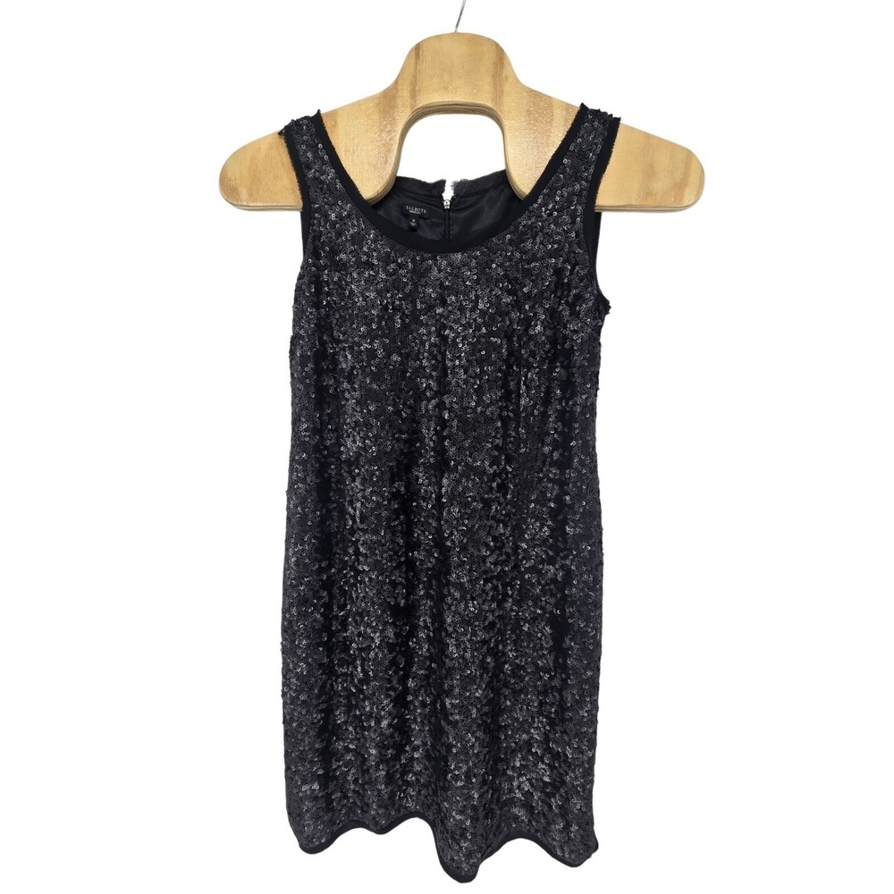 Talbots Dress Womens 18 Black Sequin Sleeveless Scoop Neck Cocktail Party NWT